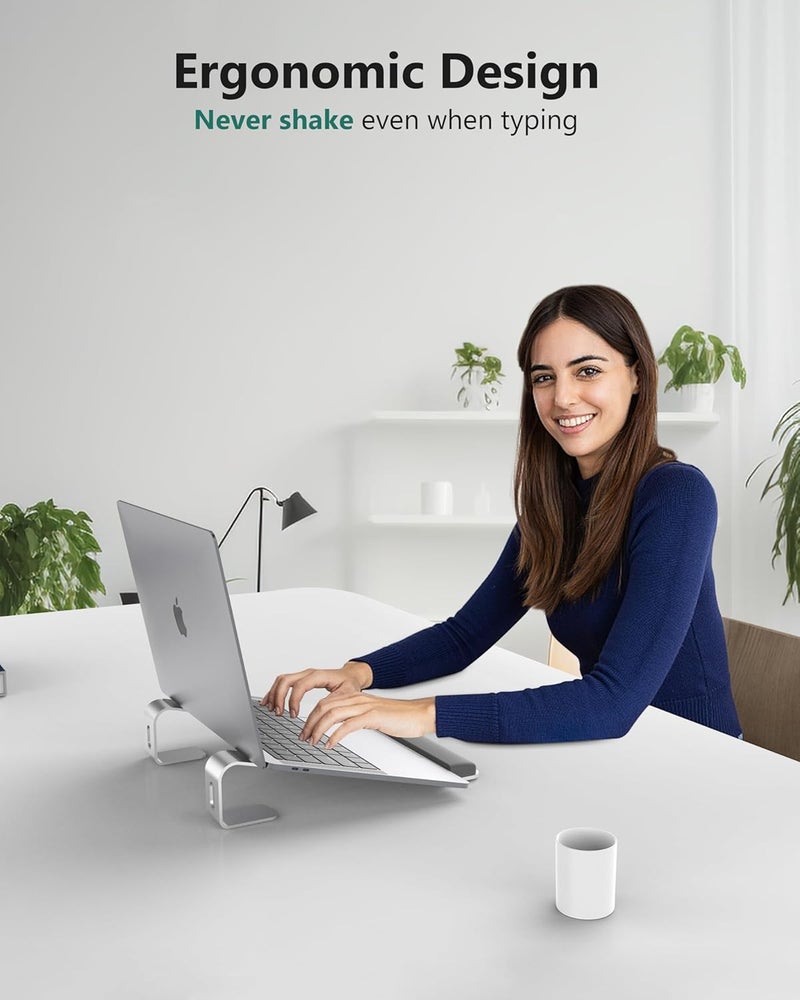 JCZT Aluminum Laptop Stand, Notebook Stand with Wrist Rest, Ergonomic Detachable Laptop Mount, Computer Stand Compatible with 10-17'' All Laptops Such as MacBook Air Pro/HP/Dell/Lenovo, Silver - Image 4